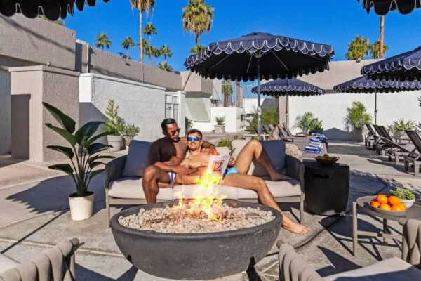 Casa Oliver Hotel & Resort Gay Men Pool Party Area with Fire pit