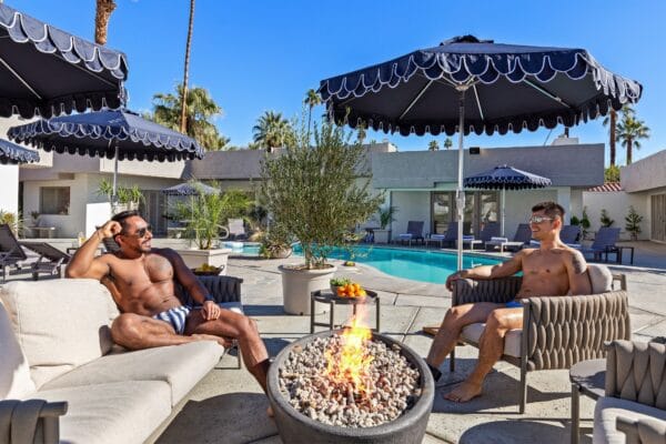 Casa Oliver Hotel & Resort Gay Men Pool Party Area with Fire pit